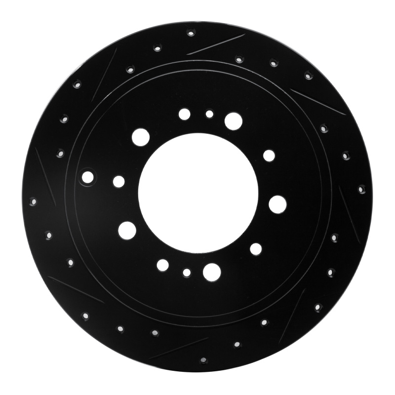 Lexus LX570 Brake Rotor (1) - Rear Left - R1 Concepts - Drilled & Slotted - Black - `07-`22